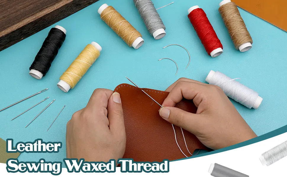 Ftyiwu Waxed Thread 32 Yards (Black)  Leather Sewing Waxed Thread with Hand Sewing Needles  Leather Sewing Thread Set for Home Upholstery Carpet Leather Canvas Repair and Sewing - Leather Sewing Thread Set
