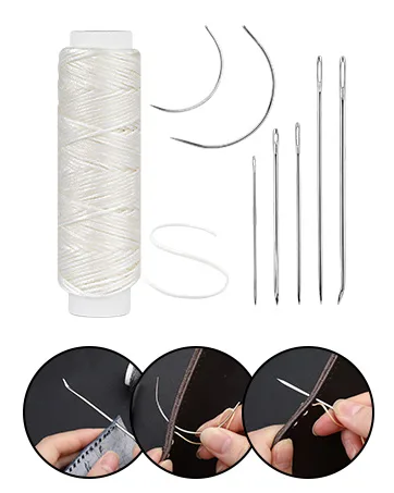 Ftyiwu Waxed Thread 32 Yards (Black)  Leather Sewing Waxed Thread with Hand Sewing Needles  Leather Sewing Thread Set for Home Upholstery Carpet Leather Canvas Repair and Sewing - Waxed Thread