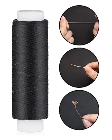 Ftyiwu Waxed Thread 32 Yards (Black)  Leather Sewing Waxed Thread with Hand Sewing Needles  Leather Sewing Thread Set for Home Upholstery Carpet Leather Canvas Repair and Sewing - Waxed Thread