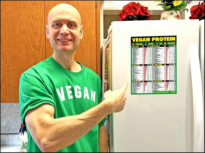 Vegan Protein Cheat Sheet Magnet - Plant Based Diet Muscle Building Guide - A Healthy Nutrition Reference for Vegetarian and Vegan Diets - veganism protein chart seitan beyond beef quorn tvp superfood powder vegans vegetarians nutrition