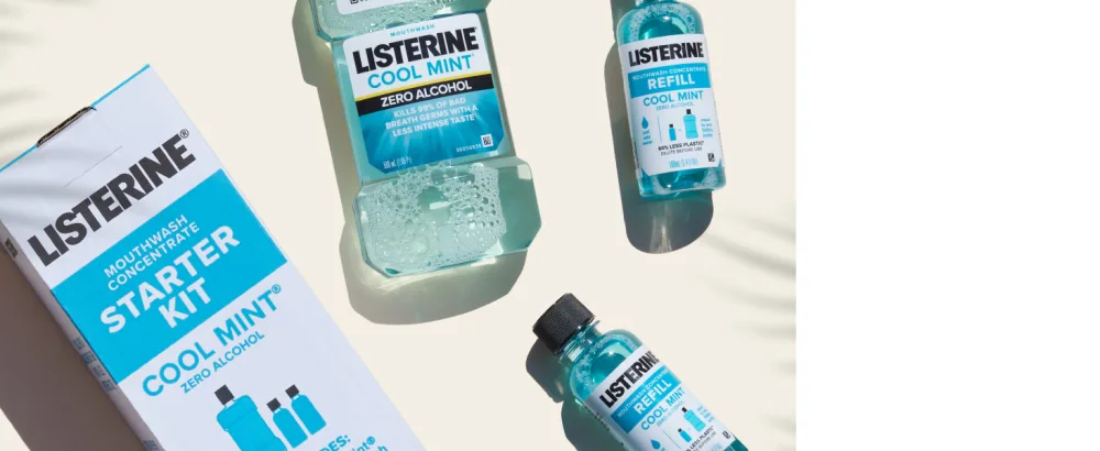 Listerine Zero Alcohol Mouthwash Concentrate Starter Kit  1 x 500 mL & 2 x 100 mL - LISTERINE