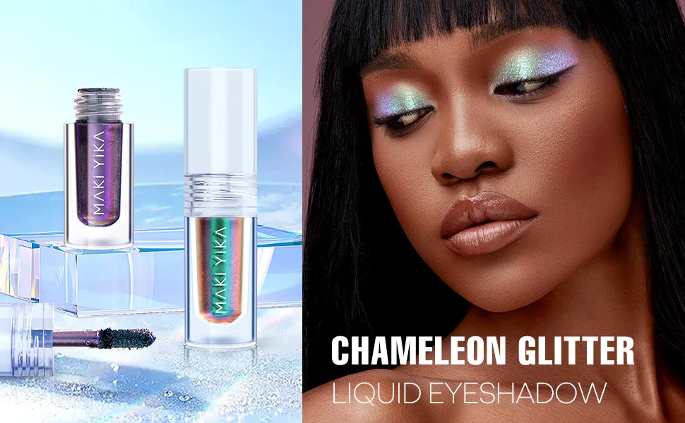 MAKI YIKA Liquid Eyeshadow  Chameleon Metallic Eyeshadow Color Shifting  Highly Pigmented  Longer-Lasting With No Creasing Multichrome Glitter Eye Looks(7 Bronzer) - chameleon eyeshadow