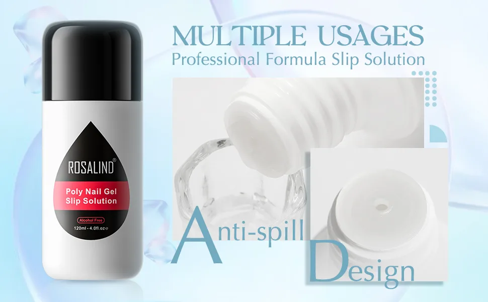 ROSALIND 4oz Slip Solution for Poly Nail Gel 120ml Gel Extension Liquid Solution for Poly Nail Gel Anti-stick Slip Solution  Poly Slip Extension Liquid Solution with Brush and Liquid Cup Easy DIY for Poly Nail Gel - slip solution