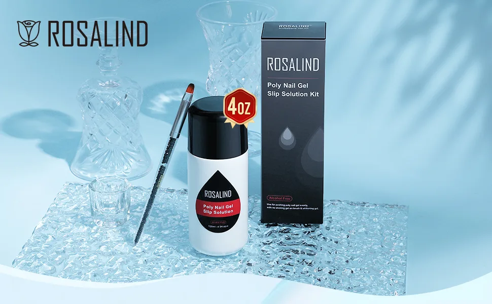 ROSALIND 4oz Slip Solution for Poly Nail Gel 120ml Gel Extension Liquid Solution for Poly Nail Gel Anti-stick Slip Solution  Poly Slip Extension Liquid Solution with Brush and Liquid Cup Easy DIY for Poly Nail Gel - slip solution kit
