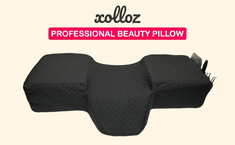 XOLLOZ Pillow For Eyelash Extensions - Curved Memory Foam Lash Bed Pillow With Neck And Back Support  Perfect Pillow For Eyelash Extensions  Two Pockets For Tools On The Sides Of Pillow - Black - neck back support black eyelash pullow lash pillow pillow extensions pillow eyelashes lash pillows,