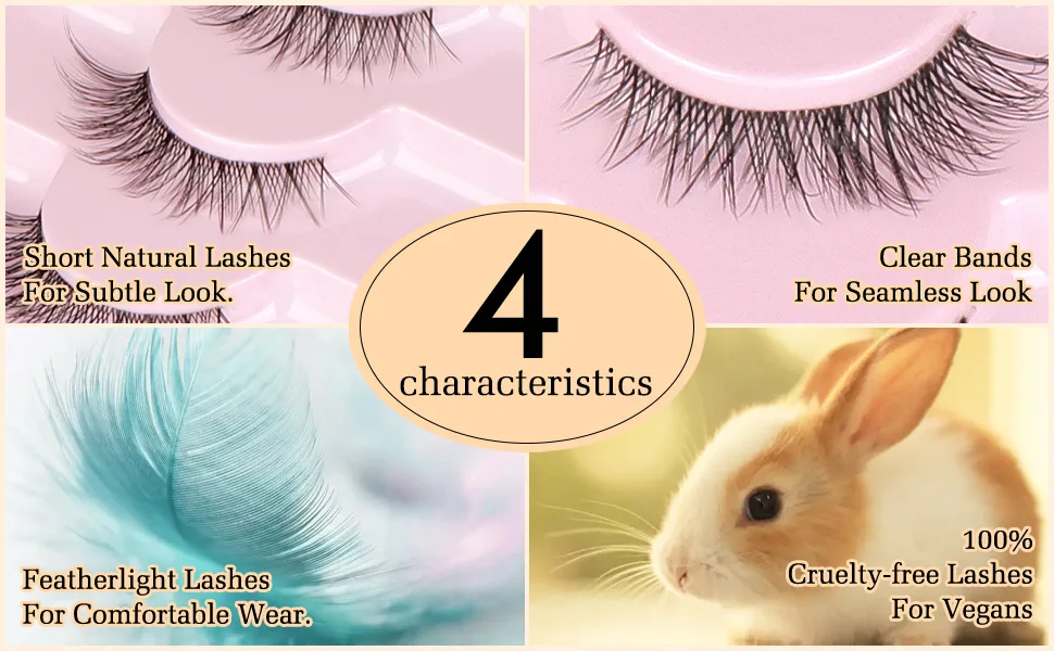 Fake Eyelashes Natural Short Cat Eye Lashes Clear Band Fluffy Wispy False Eyelashes 8 Pairs by Yawamica 12MM-Short Natural - short lashes
