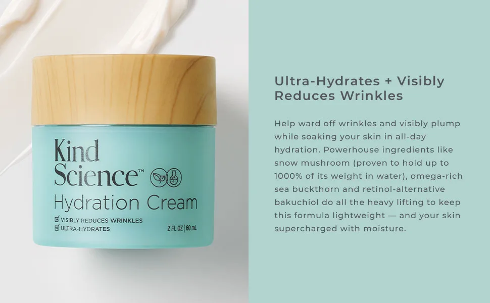Kind Science Hydration Cream | Ultra Hydrates + Visibly Reduces Wrinkles | 2 FL OZ / 60 mL - hydration cream by kind science ellen degeneres
