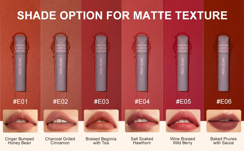 INTO YOU Matte Velvet Lipstick Smooth Lightweight Non-Stick Lip Gloss Liquid Lip Mud Lip Clay Lip Tint E06 - product information 2