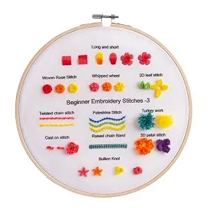 Fanryn Embroidery Kit for Beginners Beginner Embroidery Stitch Practice Kit  3 Sets Embroidery Kit to Learn 35 Different Stitches for Craft Lover Hand Stitch with Embroidery Skill Techniques Kit 10 - Beginners Embroidery Stitch Practice kit