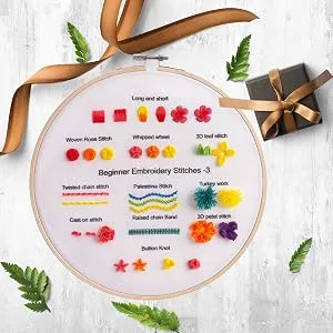 Fanryn Embroidery Kit for Beginners Beginner Embroidery Stitch Practice Kit  3 Sets Embroidery Kit to Learn 35 Different Stitches for Craft Lover Hand Stitch with Embroidery Skill Techniques Kit 10 - Embroidery Kit for Beginners Beginner Embroidery Stitch Practice Kit