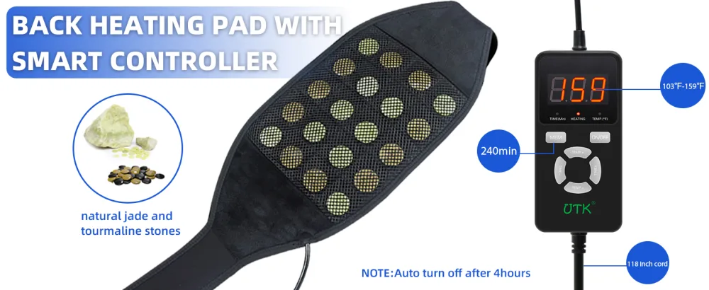 UTK Heating Pad for Lower Back Pain Relief  Far Infrared Heating Pad with Natural Gemstone  Extra Large Heating Belt  55''  Heating Fast  Hot Enough  Auto Shut Off  Smart Controller - product information 14