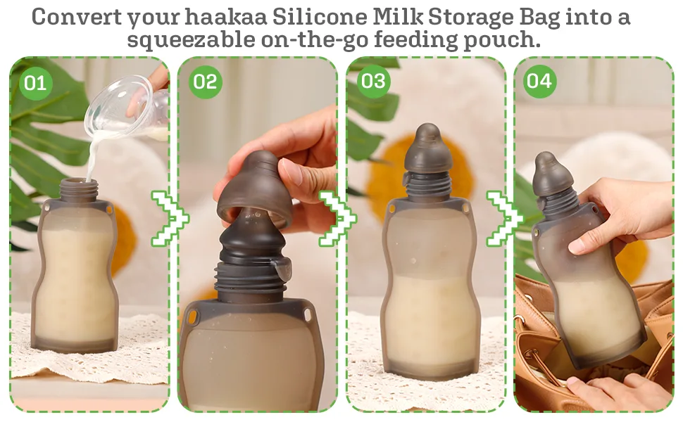 haakaa Squeeze & Feed Attachment Set  Silicone Nipple  Compatible with 130ml & 260ml haakaa Milk Storage Bag  6m+   2pcs - Feed Attachment Set
