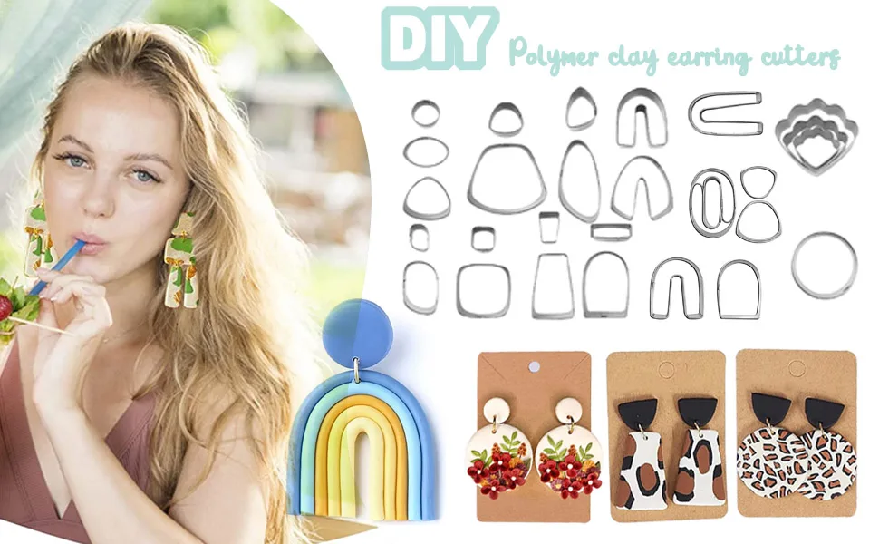 Apiemo 138 Pcs Polymer Clay Cutters Set  Classic Shapes Clay Earring Cutters Molds for Polymer Clay Earring Jewelry Making with Earring Cards Bag  Earring Hooks  Jump Rings M1 - DIY Polymer Clay Cutters Set