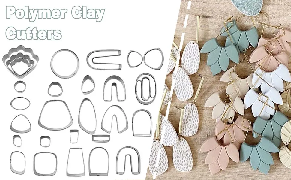 Apiemo 138 Pcs Polymer Clay Cutters Set  Classic Shapes Clay Earring Cutters Molds for Polymer Clay Earring Jewelry Making with Earring Cards Bag  Earring Hooks  Jump Rings M1 - Polymer Clay Cutters Set