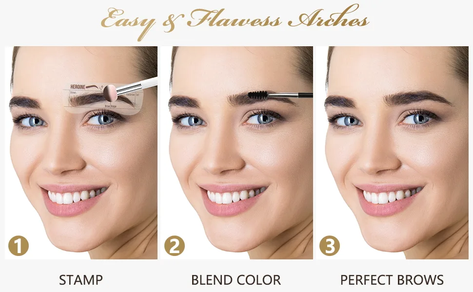 Eyebrow Stamp Stencil Kit  Brow Stamp and Shaping Kit- One Step Brow Stamp Makeup Powder  Reusable Eyebrow Stencils Shape Thicker and Fuller Brows  Waterproof Long Lasting (Light brown) - Brow Trio Eyebrow Kit
