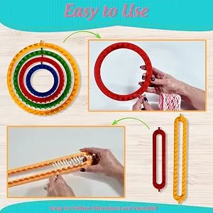 Olikraft Knitting Loom Tool Kit   Set of Circular Round and Long Rectangular Looms with Loom Picks and Plastic Darning Needle. Great for Kids or Baby Blanket and Hat Multicolored - Loom Knit