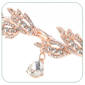 Hicarer Rhinestone Leaf Wedding Tiara Crown Headband Cosplay Fairy Pixie Elf Ears for Brides Pageants Wedding Prom (Gold) - product information 6