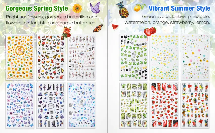 Nail Stickers  24 Stickers for Nails Art  Self Adhesive Nail Art Sticker Decals  Nail Supplies kit Large Sheets - product information 3