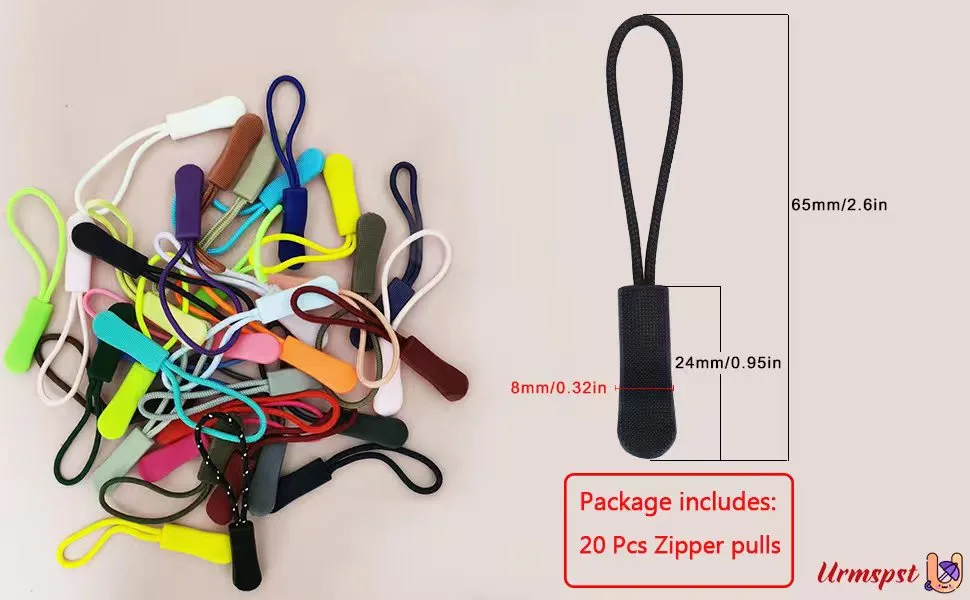 Urmspst 20 Pcs Zipper Pulls Replacement Zipper Pulls Zipper Tabs  (Black) 01. Black - zipper pull taps replacement