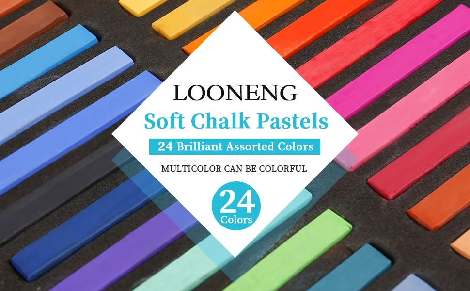 LOONENG Non Toxic Soft Pastels Chalk  Soft Chalk Pastels Stick for Crafts Projects  Drawing  Blending  Layering  Shading  24 Brilliant Assorted Colors 24 Colors - chalk pastels