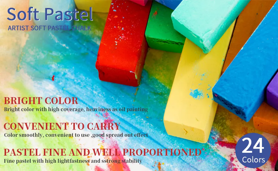 LOONENG Non Toxic Soft Pastels Chalk  Soft Chalk Pastels Stick for Crafts Projects  Drawing  Blending  Layering  Shading  24 Brilliant Assorted Colors 24 Colors - chalk pastels
