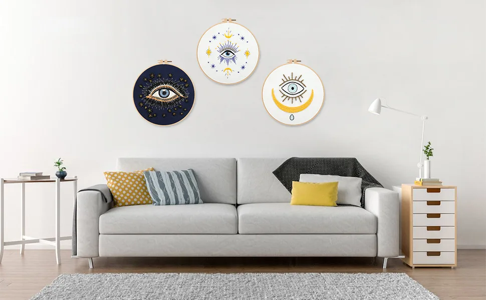 Anidaroel 3 Sets Evil Eye Embroidery Starters Kit for Beginners  Stamped Cross Stitch Kits for Beginners Adults Include Embroidery Cloth  Embroidery Hoops  Threads and Needles - product information 10