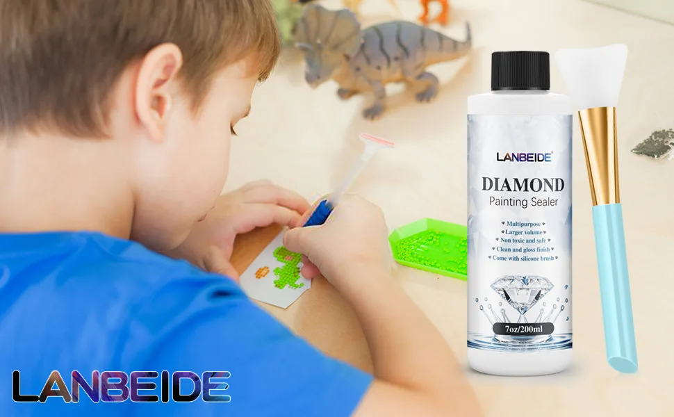LANBEIDE Updated Diamond Painting Sealer 200ML with Silicone Brush  5D Diamond Painting Glue Sealer Permanent Hold & Shine Effect Conserver for Jigsaw Puzzles (7 OZ) - lanbeide diamond painting sealer