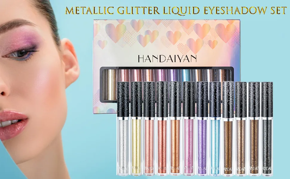 Pakivs 12 Color Liquid Eyeshadow Set  Metallic Shimmer Eye Shadow Long Lasting Waterproof Glitter Eyeshadow High Pigmented Sparkling Eyeshadow Kits - 12 Color Liquid Eyeshadow Set