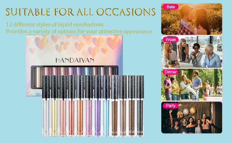 Pakivs 12 Color Liquid Eyeshadow Set  Metallic Shimmer Eye Shadow Long Lasting Waterproof Glitter Eyeshadow High Pigmented Sparkling Eyeshadow Kits - 12 Color Liquid Eyeshadow Set
