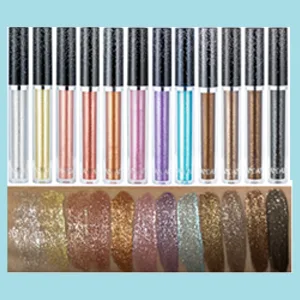 Pakivs 12 Color Liquid Eyeshadow Set  Metallic Shimmer Eye Shadow Long Lasting Waterproof Glitter Eyeshadow High Pigmented Sparkling Eyeshadow Kits - High Pigmented Sparkling Eyeshadow