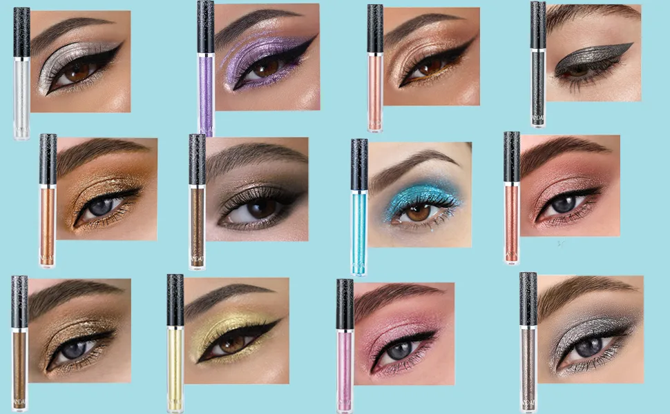 Pakivs 12 Color Liquid Eyeshadow Set  Metallic Shimmer Eye Shadow Long Lasting Waterproof Glitter Eyeshadow High Pigmented Sparkling Eyeshadow Kits - Sparkling Eyeshadow Kits