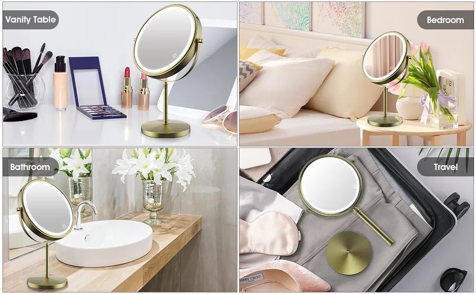 zelaxy 8 Inch Makeup Vanity Mirror with Lights  Rechargeable Double Sided 1X 10X Magnifying Mirror  Lighted Makeup Mirror with 3 Color Lighting  Touch Sensor Dimming  Brightness Adjustable (Bronze) Bronze-2 - product information 10
