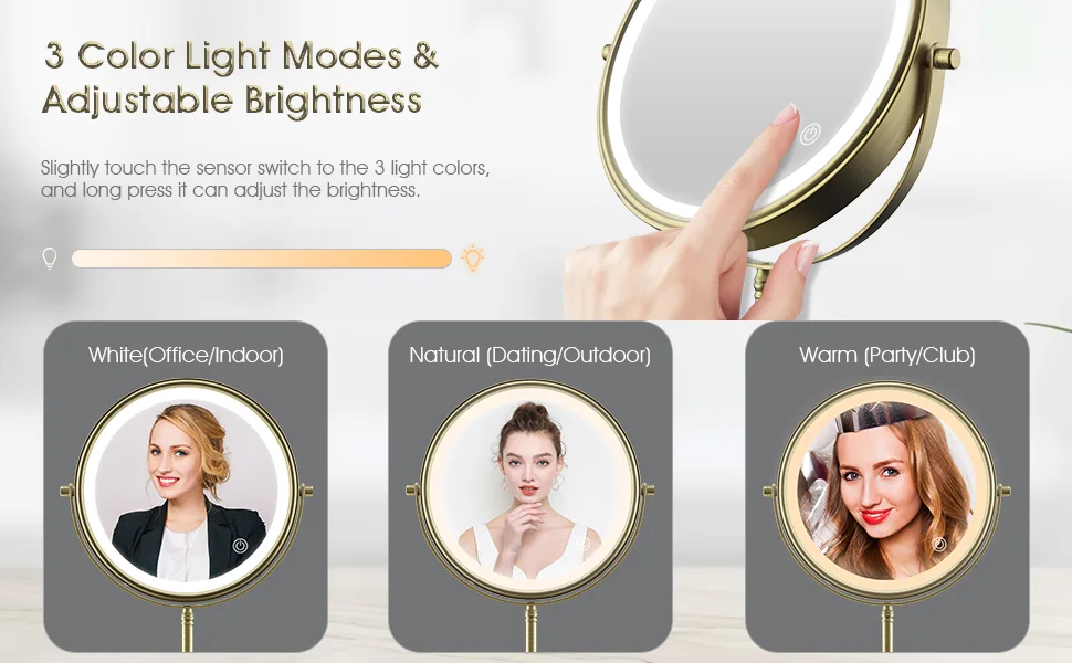 zelaxy 8 Inch Makeup Vanity Mirror with Lights  Rechargeable Double Sided 1X 10X Magnifying Mirror  Lighted Makeup Mirror with 3 Color Lighting  Touch Sensor Dimming  Brightness Adjustable (Bronze) Bronze-2 - product information 9