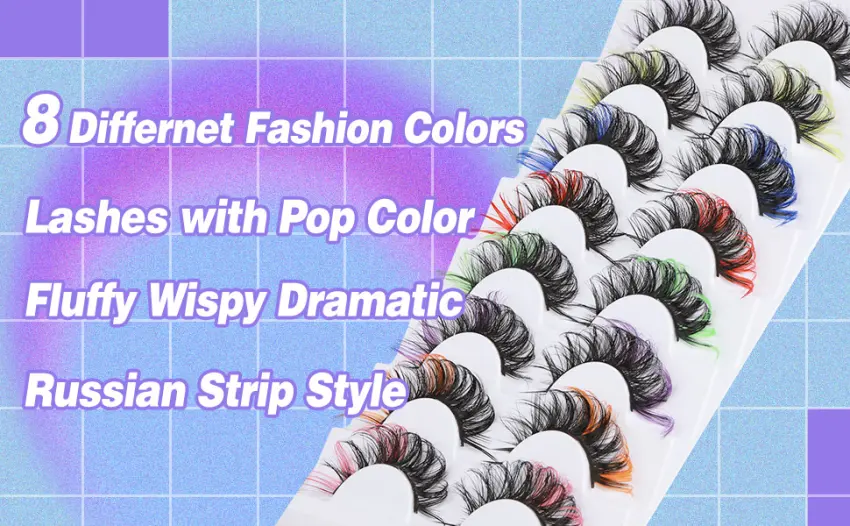 Yawamica Colored Lashes Fluffy Wispy Russian Strip Lashes with Color D Curl False Eyelashes Look like Colored Lash Extensions 8 Pairs (8 Colors) - 8 Different Pop Colors