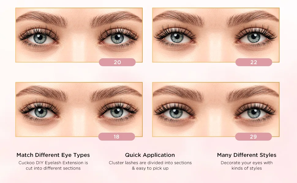 Cuckoo DIY Eyelash Extension Individual Lash 100 Clusters Volume Lashes Set  3D Effect Glue Bonded Band Individual Lashes  False Eyelashes Extension Natural Look - product information 4