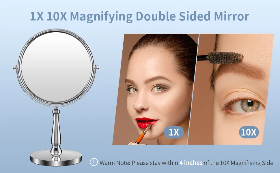 zelaxy 8 Large Makeup Vanity Mirror  Double Sided 1X 10X Magnification Mirror  360 Swivel Round Mirror with Stand and Removable Base  High Definition  Chrome Finish(Silver) Silver-3 - product information 8