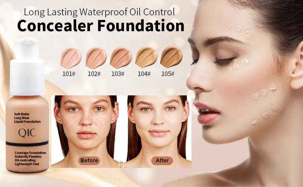 Matte Liquid Foundation  Full Coverage Foundation 30ml Long Lasting Waterproof Oil Control Concealer Foundation Cream Natural Foundation Makeup for Women (102 Nude) - product information 18