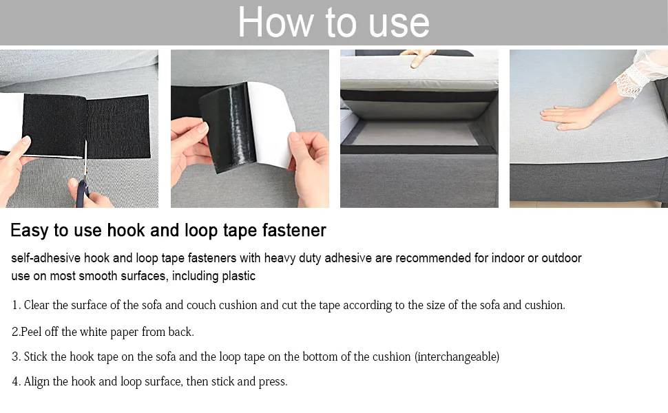 Non Slip Cushion Pad  Rolled Hook Loop Tape with Adhesive for Effectively Reduce Couch Cushions Sliding (4 in x 10 Ft Black) 4 in x 10 Ft Black - step