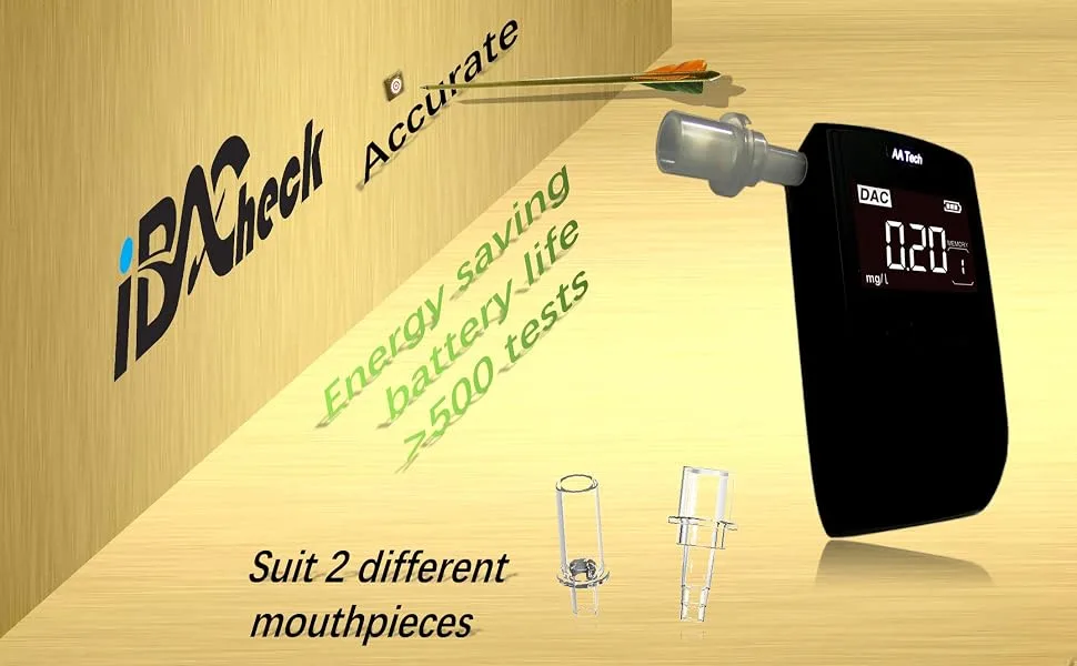 iBACheck Portable Breathalyzer with High Accuracy Semiconductor Sensor  4 Default Units can be Set  Alcohol Detector with fit 2 Different Mouthpieces - 1682