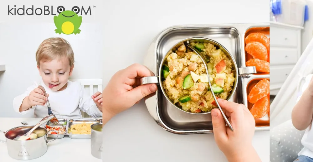 Kiddobloom Children Stainless Steel Divided Plates (2 pc) - Frog Frog Plates - KIddobloom: safe, sustainable, and long-lasting stainless steel baby feeding products