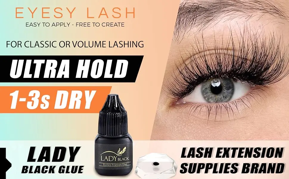 Lady Black Glue Black Eyelash Glue 5ml / 1-3 Sec Drying time/Retention 5-6 Weeks Professional Use Only Black Adhesive/Exellent Bonding Strength Lash Glue for Eyelash Extensions - lady-black-glue