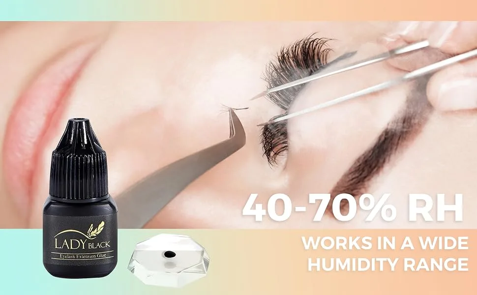 Lady Black Glue Black Eyelash Glue 5ml / 1-3 Sec Drying time/Retention 5-6 Weeks Professional Use Only Black Adhesive/Exellent Bonding Strength Lash Glue for Eyelash Extensions - lady-black-glue
