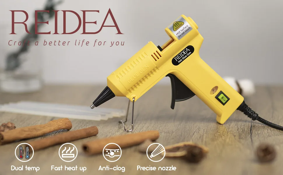 REIDEA Mini Hot Glue Gun Fast Heating with Support Kickstand for DIY  Arts & Crafts Projects  Home Repairs  Card  Plastic  Wood  Glass  Fabric  Yellow - product information 7