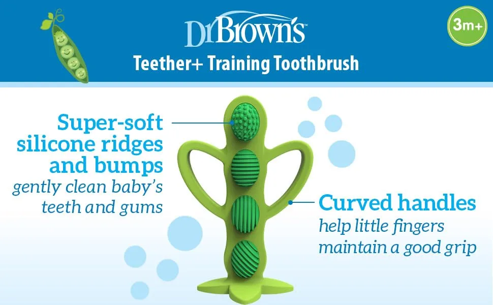 Dr. Brown s Peapod Teether and Training Toothbrush  Soft and Safe for Baby Gums and First Teeth  BPA Free  100% Silicone  3m+ Peapod Toothbrush/Teether - Dr. Brown