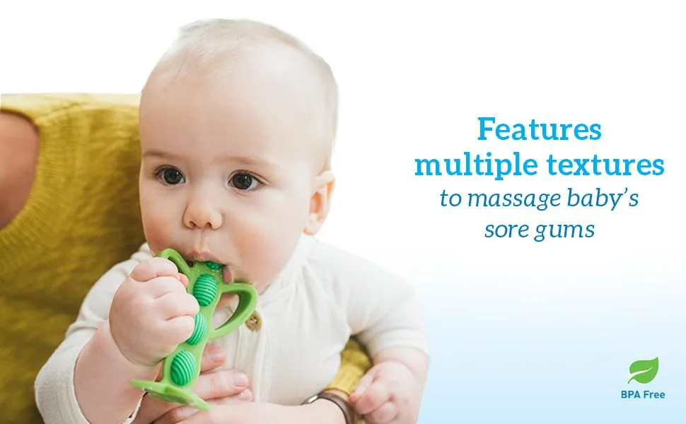 Dr. Brown s Peapod Teether and Training Toothbrush  Soft and Safe for Baby Gums and First Teeth  BPA Free  100% Silicone  3m+ Peapod Toothbrush/Teether - Features multiple textures to massage baby