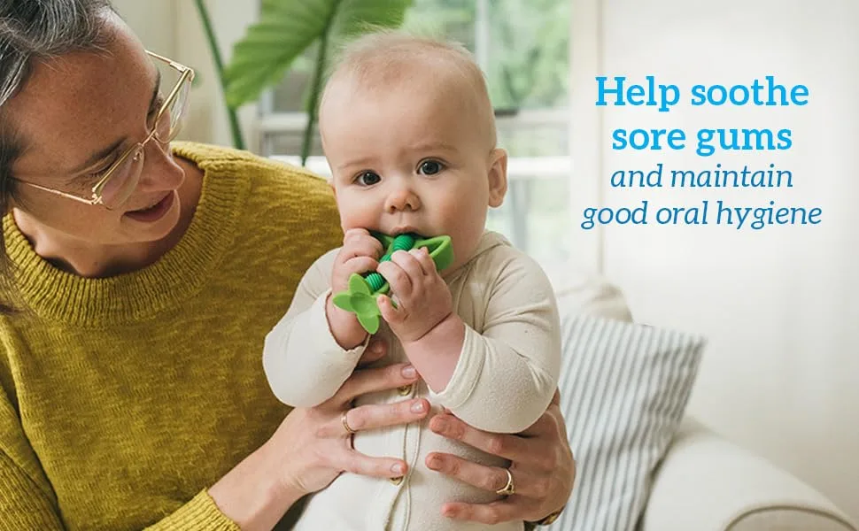 Dr. Brown s Peapod Teether and Training Toothbrush  Soft and Safe for Baby Gums and First Teeth  BPA Free  100% Silicone  3m+ Peapod Toothbrush/Teether - Help soothe sore gums and maintain good oral hygiene