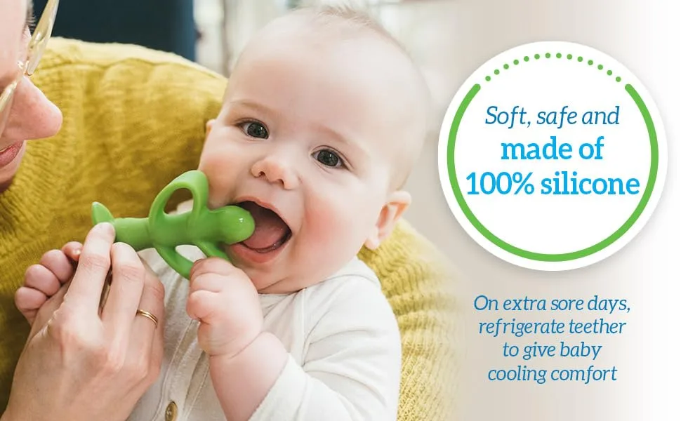 Dr. Brown s Peapod Teether and Training Toothbrush  Soft and Safe for Baby Gums and First Teeth  BPA Free  100% Silicone  3m+ Peapod Toothbrush/Teether - Soft, safe and made of 100% silicone, on extra sore days refrigerate for cooling comfort