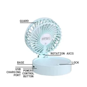 UNAGLAM Compact Pocket Makeup Mirror with LED Light & Fan 3-in-1 Mini Foldable Travel Mirror for Makeup & Cooling USB-Rechargeable (Grass) - Details