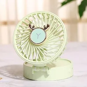 UNAGLAM Compact Pocket Makeup Mirror with LED Light & Fan 3-in-1 Mini Foldable Travel Mirror for Makeup & Cooling USB-Rechargeable (Grass) - green