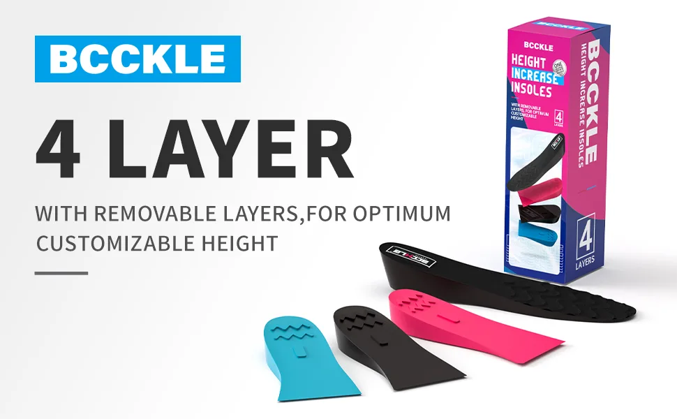 4 Layer Height Increase Insoles Premium Invisible Height Increase Inserts Adjustable Heel Lift Inserts for Leg Length Discrepancy Sports Injuries Heel Pain.(US4.5-9) - ENJOY BCCKLE